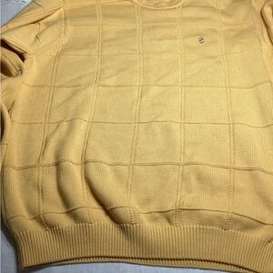 Izod Yellow Crewneck Sweater with Subtle Grid Pattern